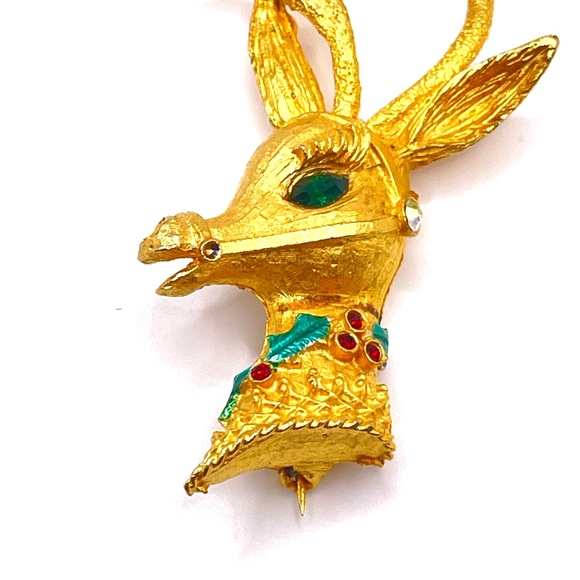 MYLU Signed Vintage Textured Gold Tone Reindeer Holiday Christmas Pin Brooch - Picture 2 of 7